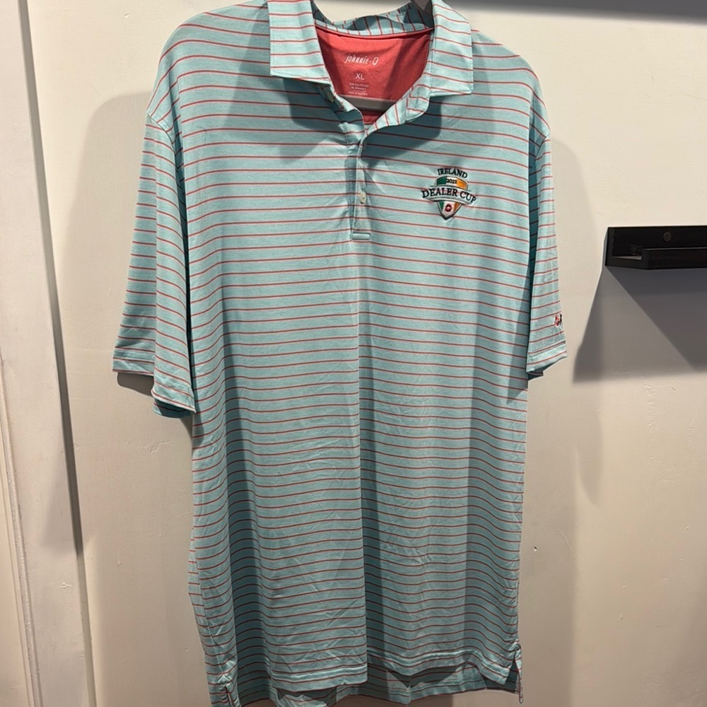 johnnie-O Blue and Pink Polo Shirt with Stripes